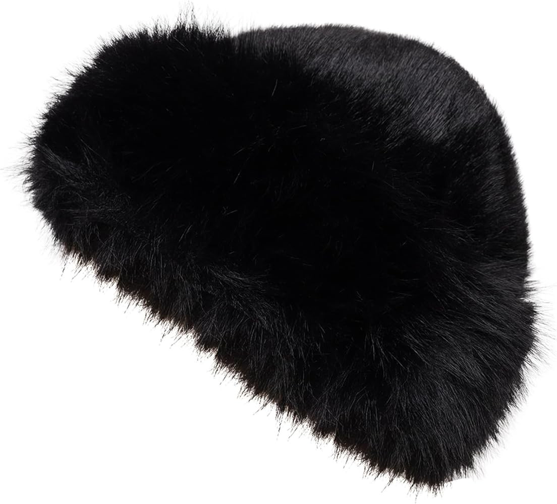 Womens Faux Fur Hat Winter Thickened Bucket Hat Warm Faux Fur Hats Plush Mongolian Hats Russian B... | Amazon (US)