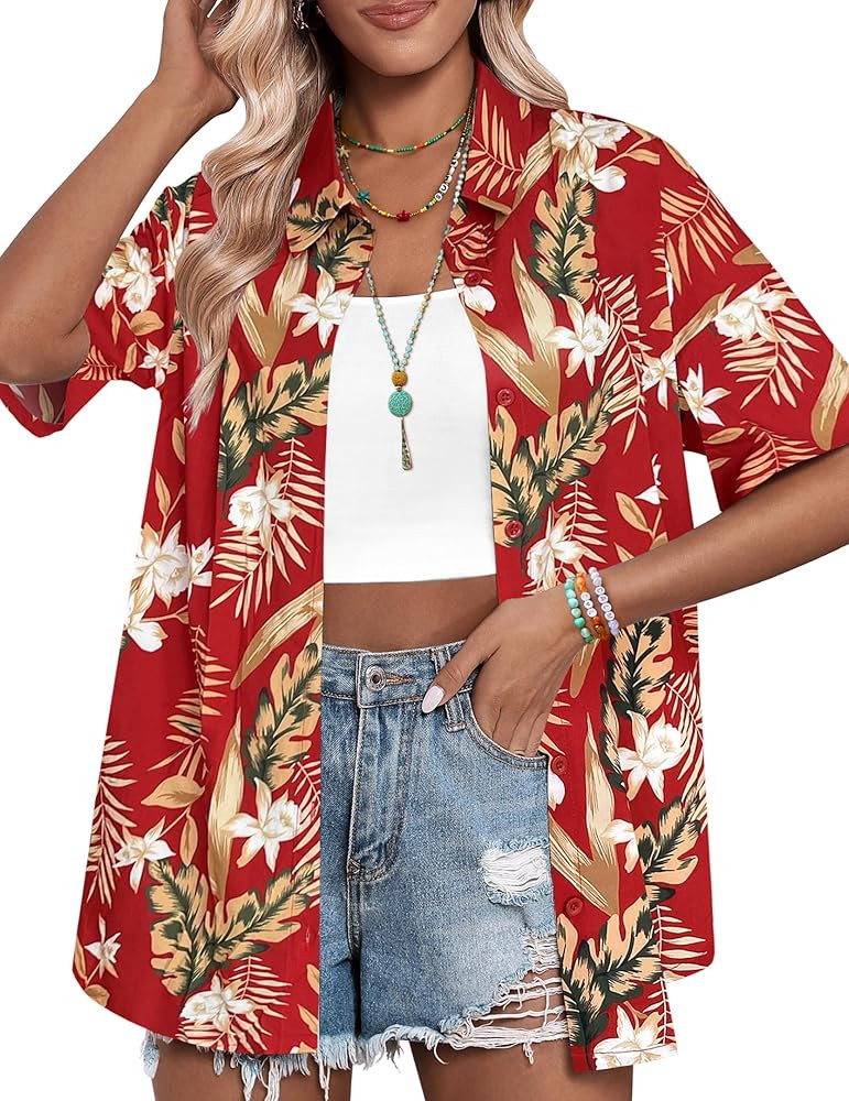 HOTOUCH Womens Hawaiian Shirts Button Up Casual Floral Tropical Shirt Summer Beach Shirt Cool Sho... | Amazon (US)