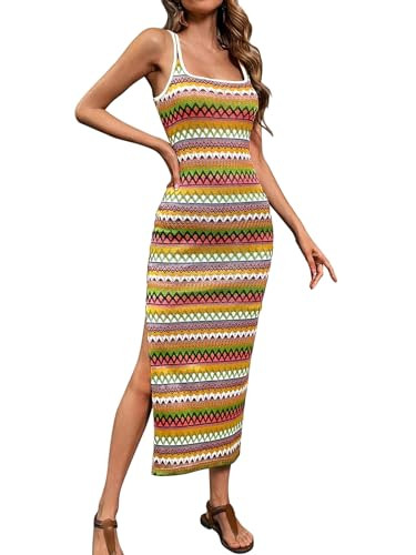 PRETTYGARDEN Tank Dress for Women 2026 Summer Casual Striped Maxi Dresses Fitted Square Neck Beac... | Amazon (US)