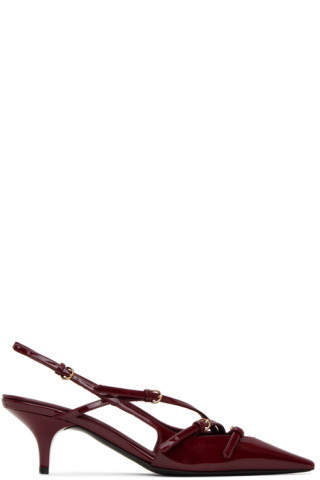 Burgundy Patent Leather Slingback Heels | SSENSE