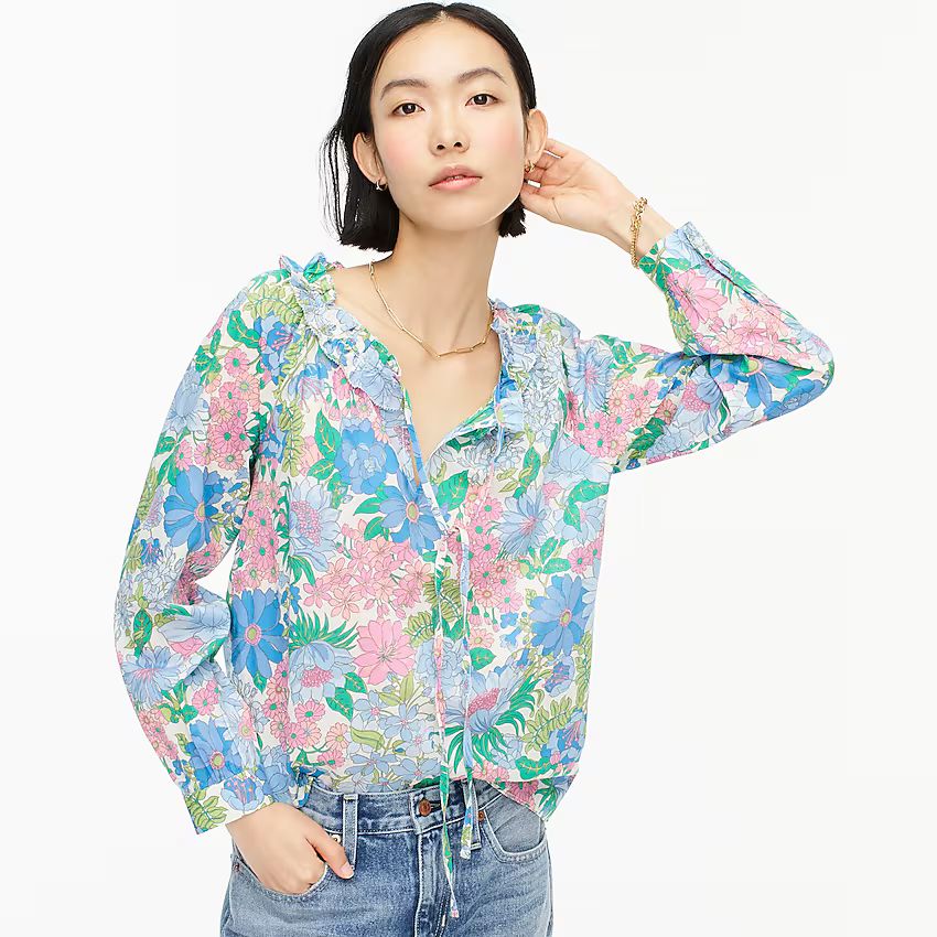 Tie-front ruffle top in fairy floral | J.Crew US
