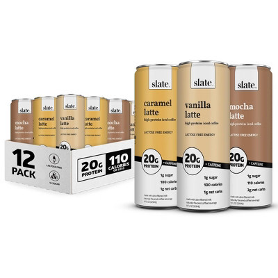 Slate Milk - High Protein Iced Coffee - Energy Variety Pack - Caramel Latte, Mocha Latte, Vanilla Latte - 11 Fl Oz (Pack Of 12) | Target