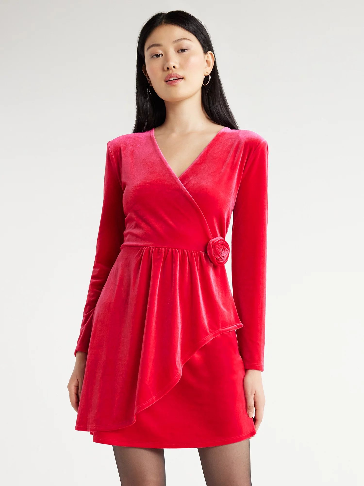 Scoop Women’s Rosette Velvet Mini Dress, Sizes XS-XXL - Walmart.com | Walmart (US)