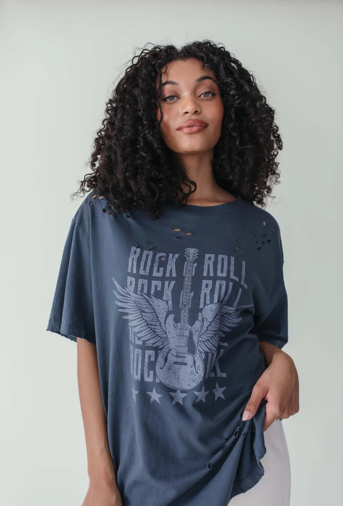 Alexandra Rock & Roll Distressed Oversized Graphic Tee | The Post