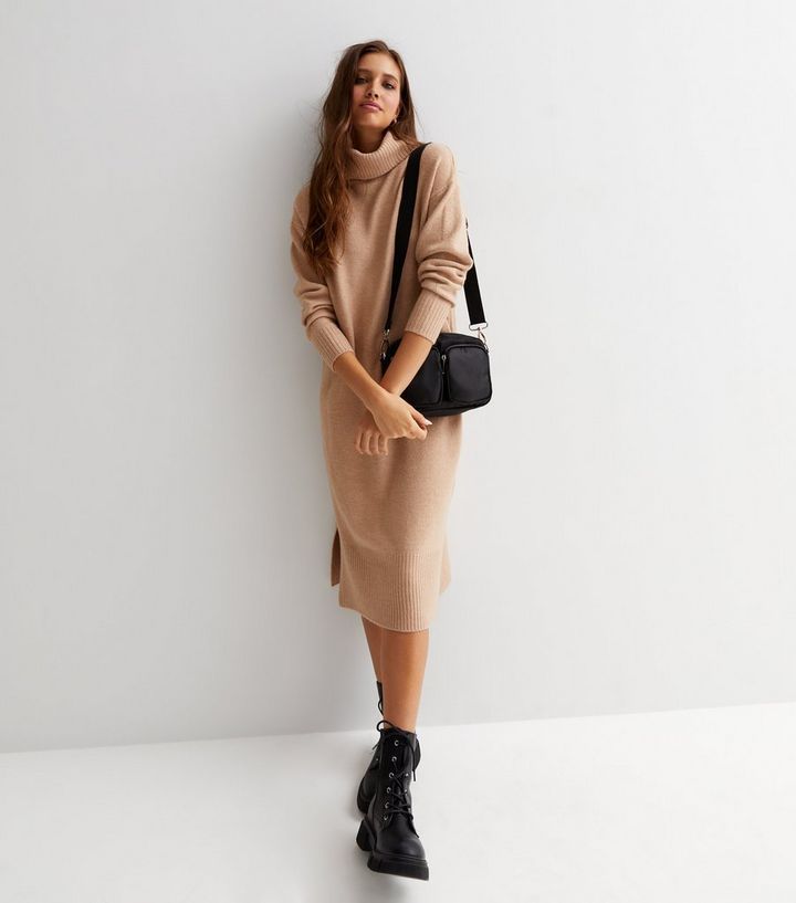 Camel Knit Roll Neck Long Sleeve Midi Dress
						
						Add to Saved Items
						Remove from Sav... | New Look (UK)