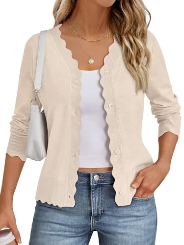 LILLUSORY Womens Cardigan Sweaters Long Sleeve Casual Lightweight Button Down V-Neck Fall Clothes 2026 Apricot M | Amazon (US)
