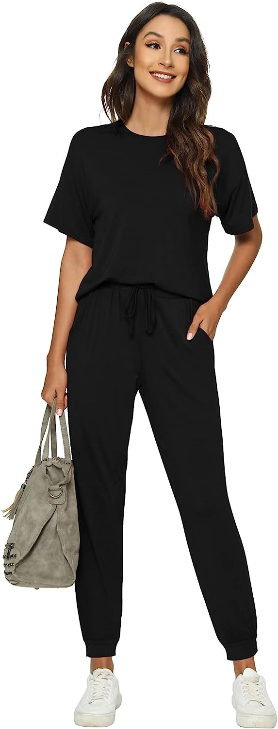 WiWi Womens Bamboo 2 Piece Outfits Set Short Sleeve Pullover Workout Tracksuit Long Jogger Pants ... | Amazon (US)