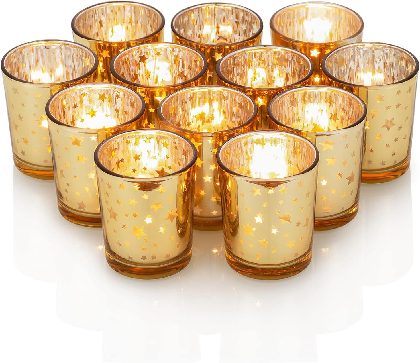 Gold Star Votive Candle Holders,Gold Star Tealight Candle Holders,Gold Star Mercury Glass Candle ... | Amazon (US)