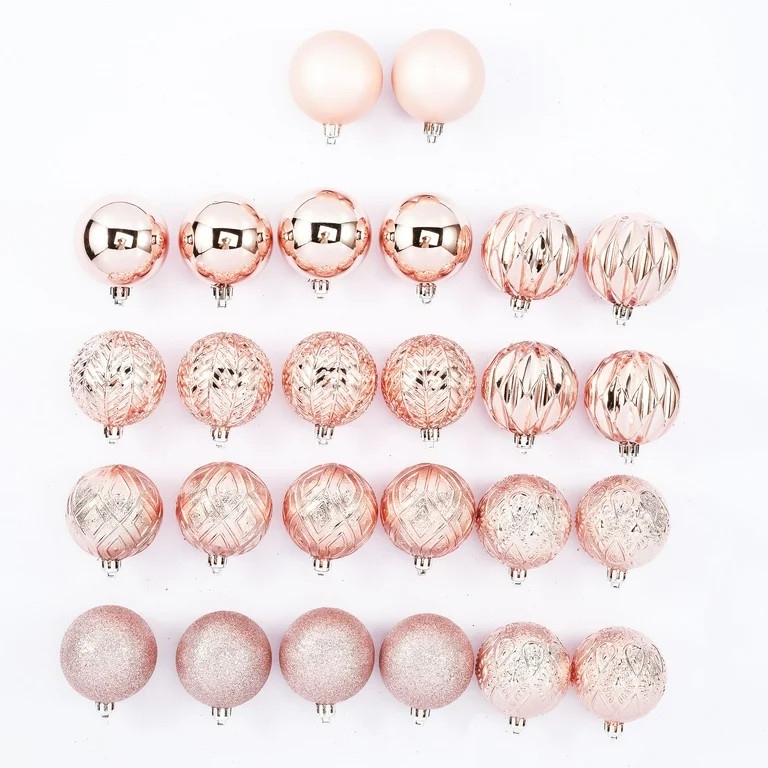 Holiday Time 60 mm Multi-textured Christmas Shatterproof Ornaments, Light Blush, 26 Count | Walmart (US)