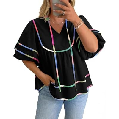 Beautife Womens Plus Size Summer Babydoll Tops Peplum V Neck Lantern Short Sleeve… | Amazon (US)