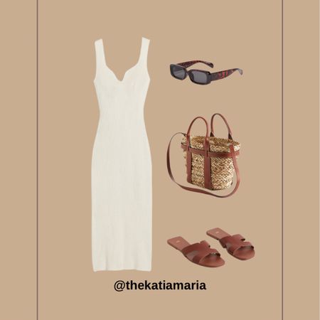 Spring / Summer 
Knit Dress 
Straw Bag
Slide Sandals
Sunglasses 

#LTKSeasonal #LTKstyletip