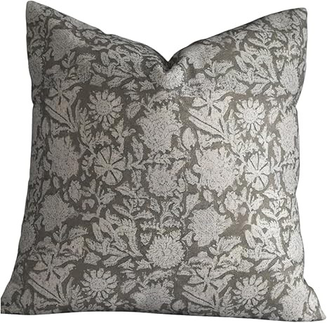Block Print Pattern Floral Throw Pillow Covers for 2023 Winter, Christmas, and Spring Seasonal Ho... | Amazon (US)