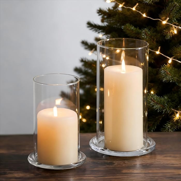 NUPTIO Hurricane Candle Holder for Centerpiece: Set of 2 Clear Pillar Candleholders with Open End... | Amazon (US)