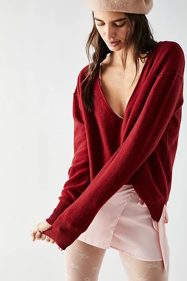 Harmony Cashmere V Sweater by Free People, Sweet Cranberry, S | Free People (Global - UK&FR Excluded)