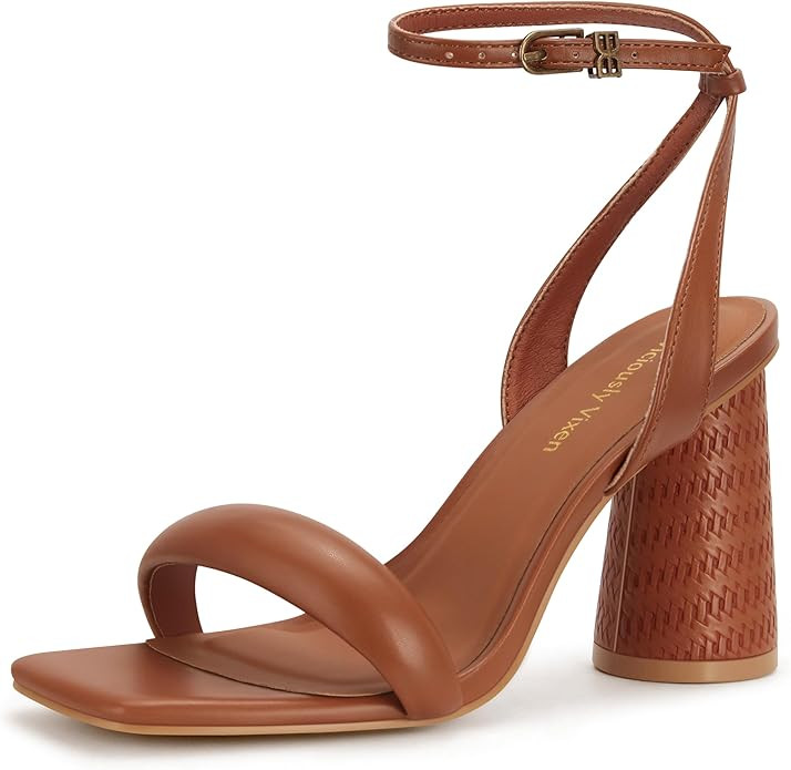 Women's Block High Heels Square Open Toe Strappy Sandals Party Wedding Ankle Strap Shoes | Amazon (US)