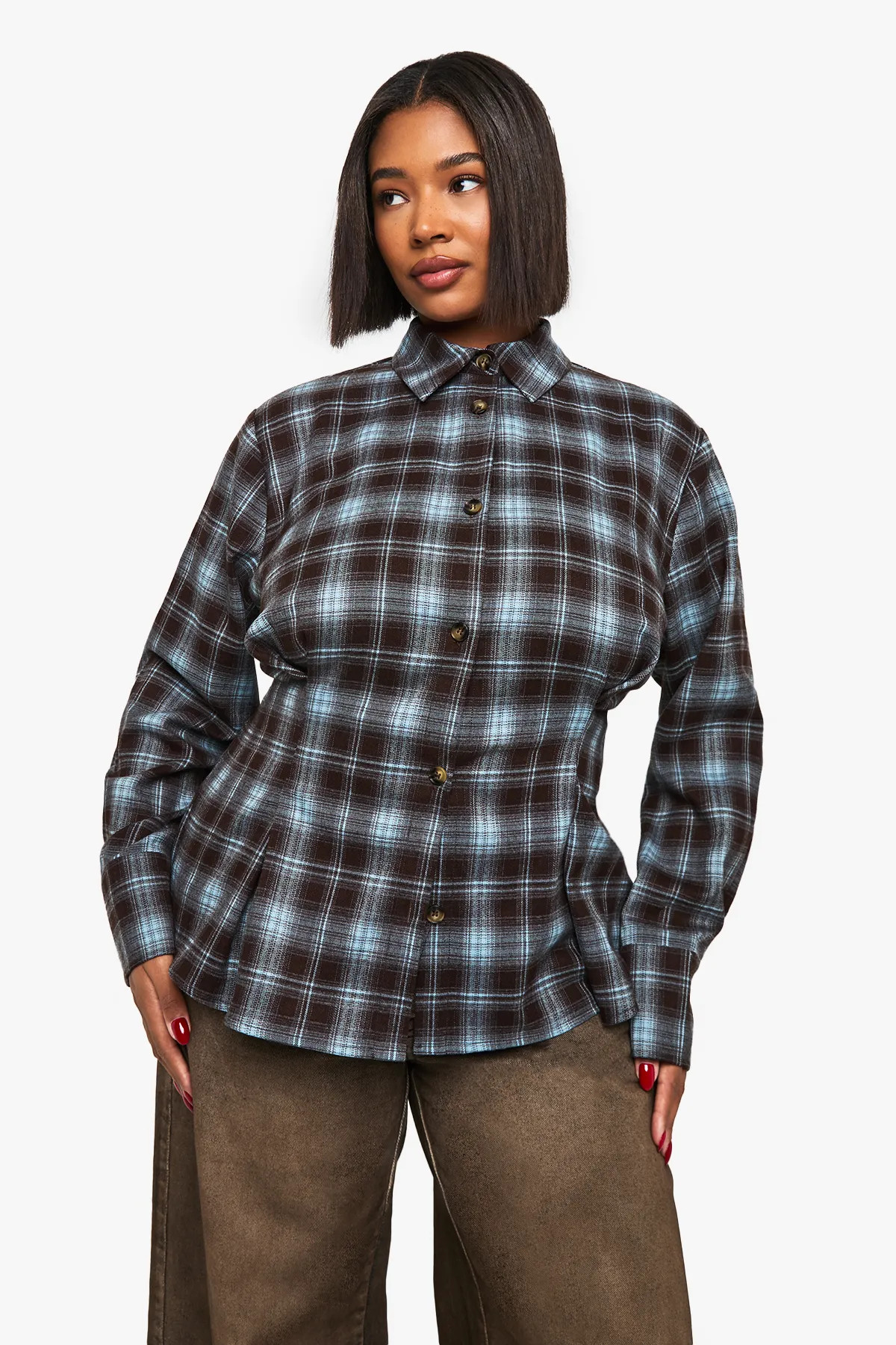 Plus Pleated Cinched Waist Check Shirt | Boohoo.com (UK & IE)
