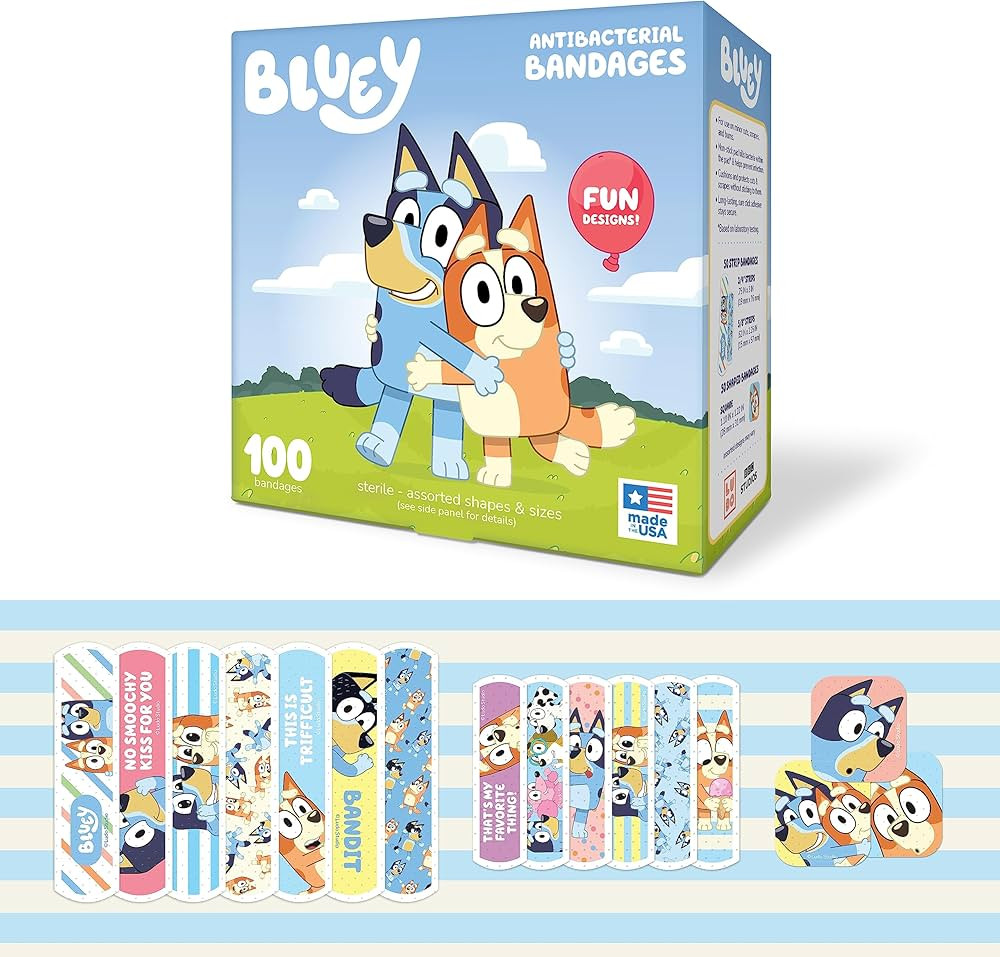 Bluey Kids Bandages, 3 Assorted Sizes 100 CT | Wear Like Stickers, Flexible Adhesive Bandages for... | Amazon (US)