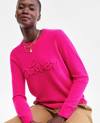 Women's 100% Cashmere Love Embroidered Sweater, Macy's Exclusive | Macy's