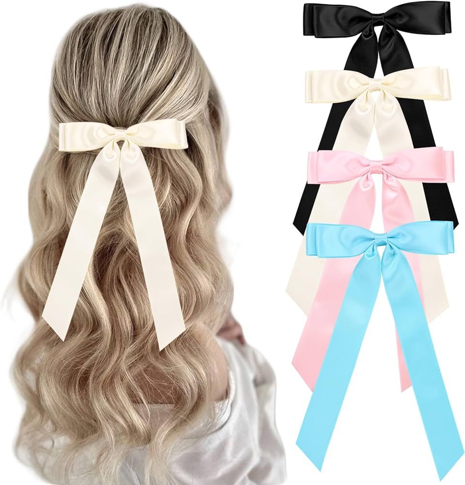 4 PCS Hair Ribbon Bows for Women Satin Bow Hair Clip With Long Tail Bowknot Hair Barrettes for Gi... | Amazon (US)
