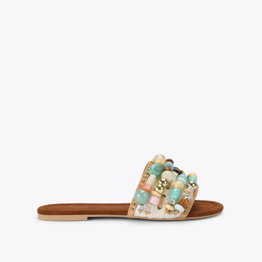 SOUTHBANK BEADED FLAT Cream Floral Beaded Flat Sandal by Kurt Geiger London | Kurt Geiger US