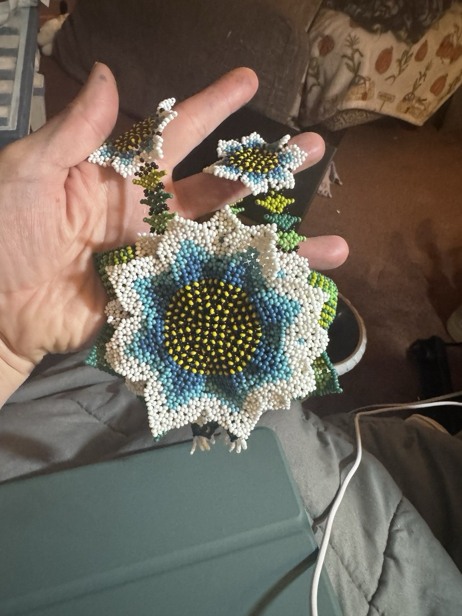 Huichol Indian Beaded Flower Necklace & bracelet Handmade Mexican Folk Art Boho | eBay US