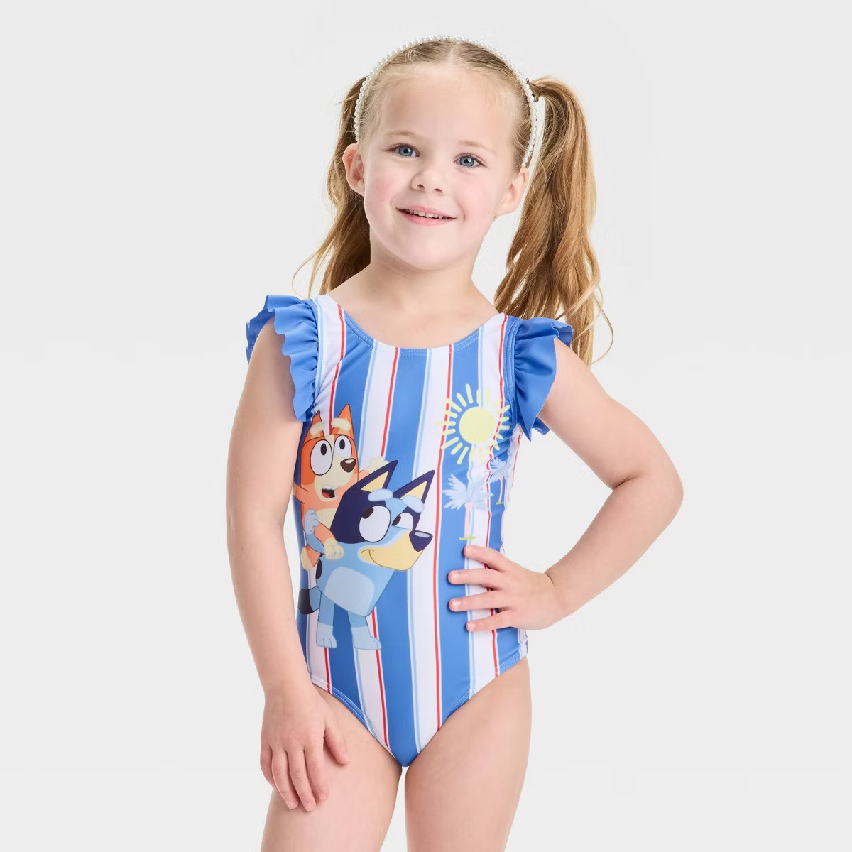 Toddler Girls' Bluey 4th of July Ruffle One Piece Swimsuit - Red/White/Blue | Target