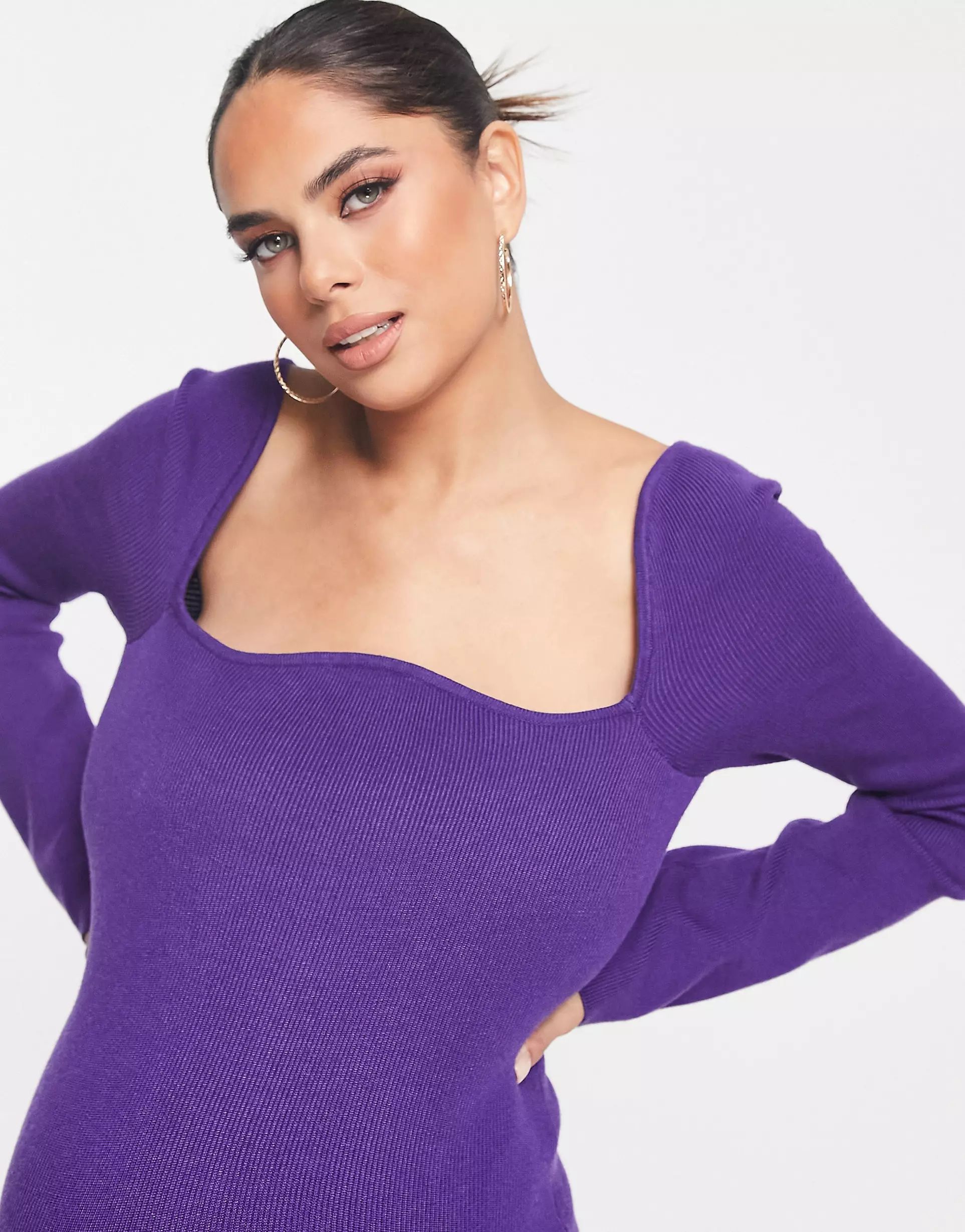 The Frolic Maternity ribbed curved neckline midi dress in deep purple | ASOS (Global)
