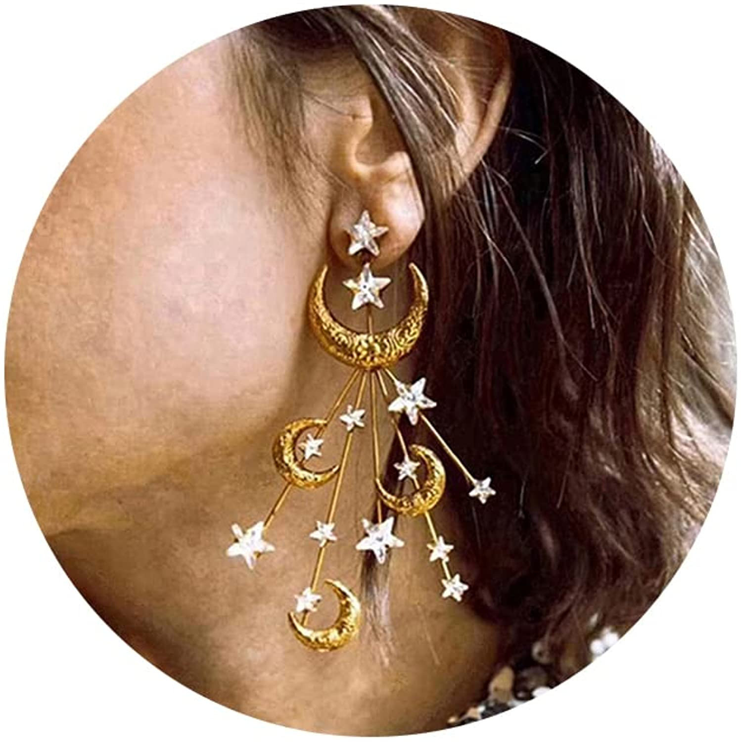 Star Moon Earrings Made Swarovski Crystal Gold Plated Crescent Moon Stars Drop Dangle Mother's Da... | Amazon (US)