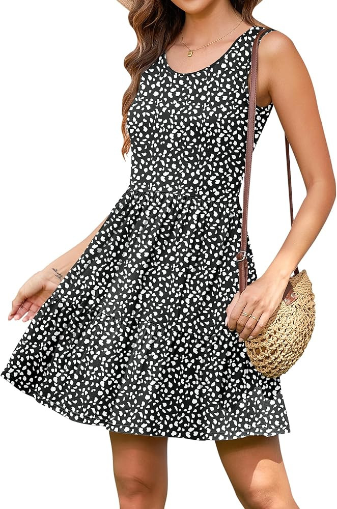 AUSELILY Womens Summer Dress Casual Sleeveless Crewneck T Shirt Sundress Flowy Tiered Swing Mini ... | Amazon (US)