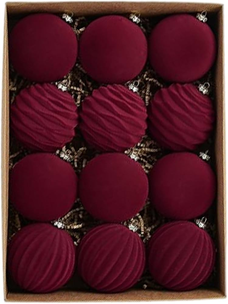 Velvet Ornaments Balls Tree Ornaments Set 12 Green/Red Flocked Ornaments for Tree Hanging Ornamen... | Amazon (US)