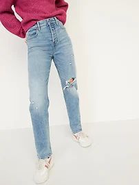 Extra High-Waisted Button-Fly Sky Hi Straight Light-Wash Ripped Jeans for Women | Old Navy (US)