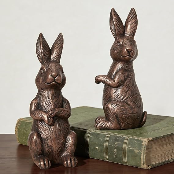 DN DECONATION Easter Decorations Bunny Figurines Set of 2 - Bronze Rabbit Statues Farmhouse Sprin... | Amazon (US)