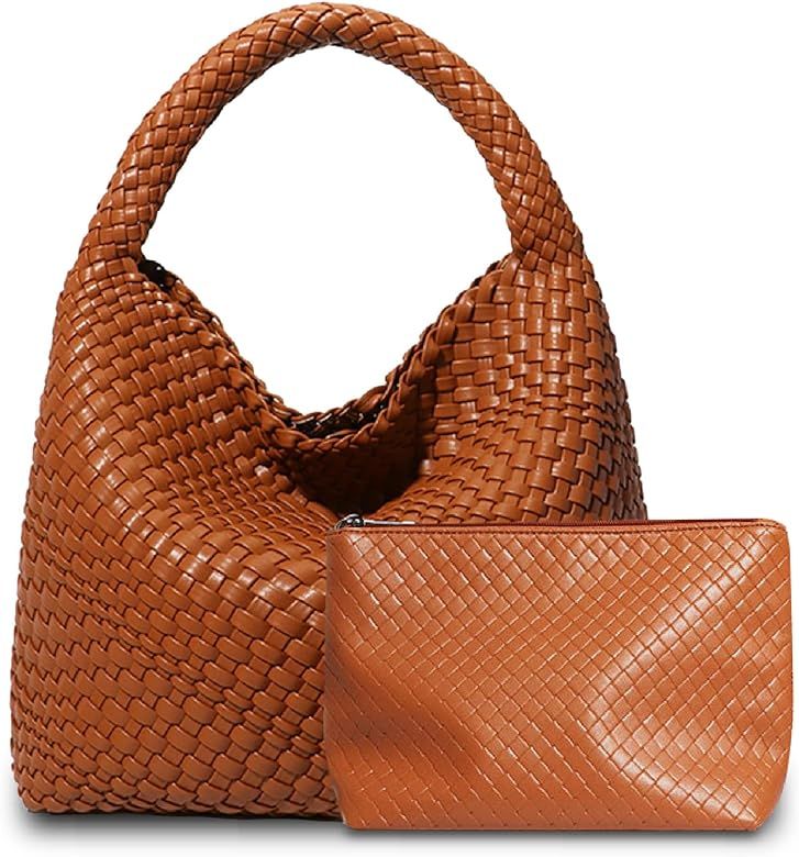 Woven Bag for Women, Vegan Leather Tote Bag Summer Beach Handbag Purse Retro Handmade Travel Shou... | Amazon (US)