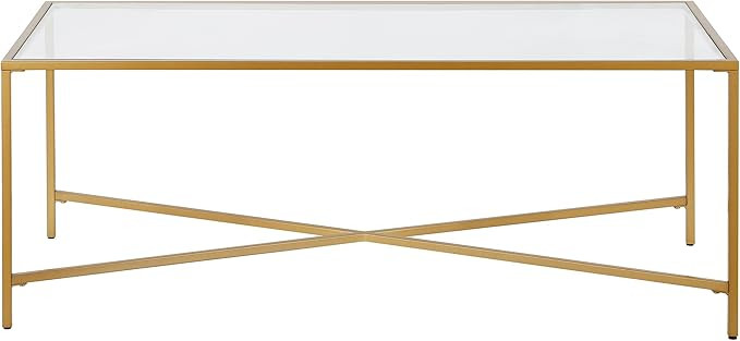Henley 48'' Wide Rectangular Coffee Table with Glass Top in Brass | Amazon (US)