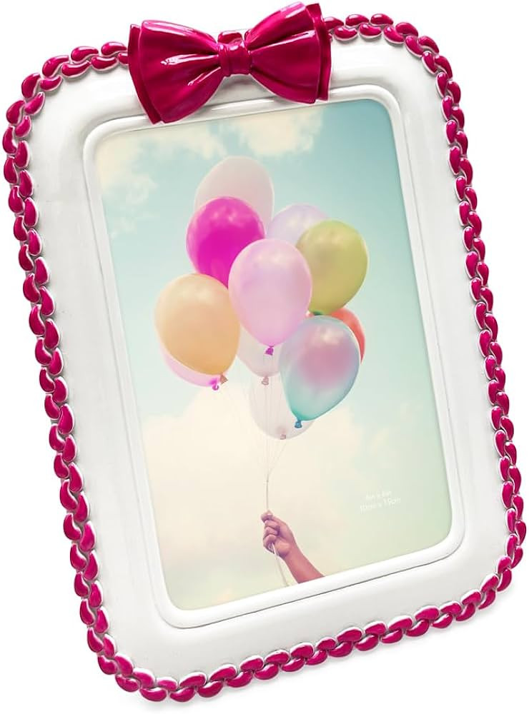 Isaac Jacobs 4x6 White with Fuchsia Braided Bow Frame for Tabletop and Wall Display, Decorative D... | Amazon (US)