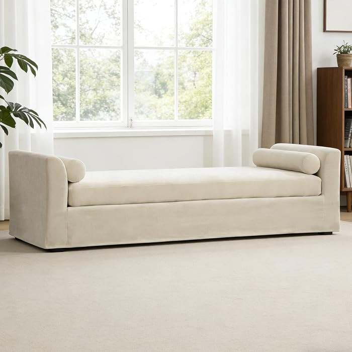 Chifee & Vingol 88.6" W Oversized Chaise Lounge Upholstered Bedroom Benches Extra-Long Indoor Bench Entryway Bench with Removable Pillows for Living Room Hallway,Beige | Amazon (US)