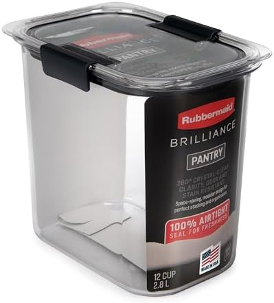 Rubbermaid Brilliance 12-Cup Airtight Food Storage Container, Perfect for Pantry Staples, Clear/G... | Amazon (US)