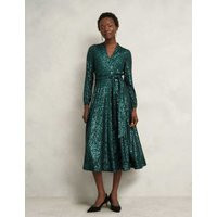 HOBBS Sequin V-Neck Midi Skater Dress Green | Marks & Spencer (UK)