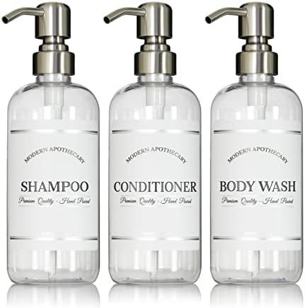 Clear PET Plastic Refillable Shampoo Conditioner & Body Wash Pump Bottle Dispensers with Stainles... | Amazon (US)