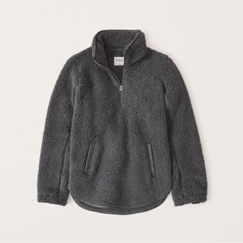 Sherpa Half-Zip Faux Leather-Trim Sweatshirt | Abercrombie & Fitch (US)