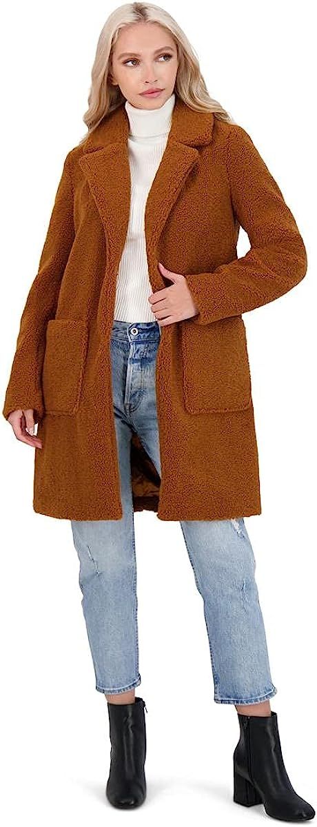 French Connection Teddy Faux Shearling Coat for Women-Open Front Lapel Midi Coat | Amazon (US)