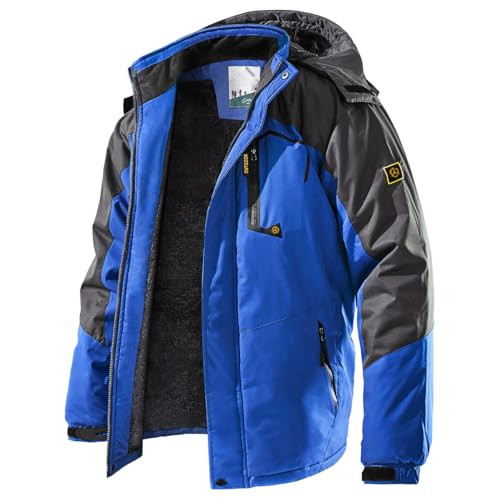 TREKEK Men's Winter Ski Rain Warm Fleece Waterproof Outdoor Mountain Hiking Windbreaker Hooded Snow Coat, Blue, Small | Amazon (US)