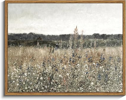 InSimSea Framed Canvas Wall Art Vintage Decor, Wildflower Field Canvas Wall Art Paintings Prints,... | Amazon (US)