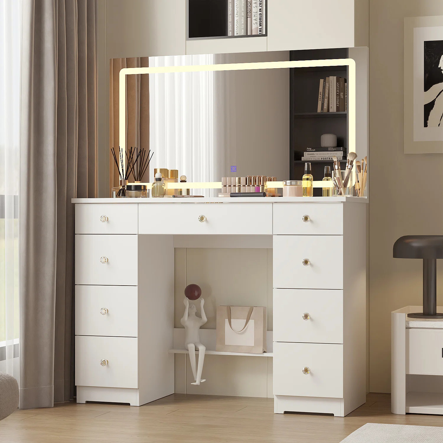 Modern Makeup Vanity With Lighted Mirror And Strong Storage | Wayfair North America