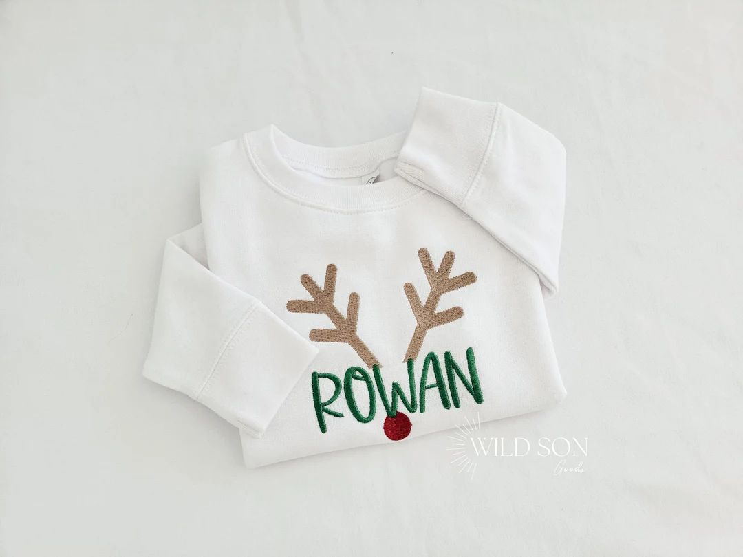 Embroidered Personalized Christmas Toddler Sweatshirt-reindeer - Etsy | Etsy (US)