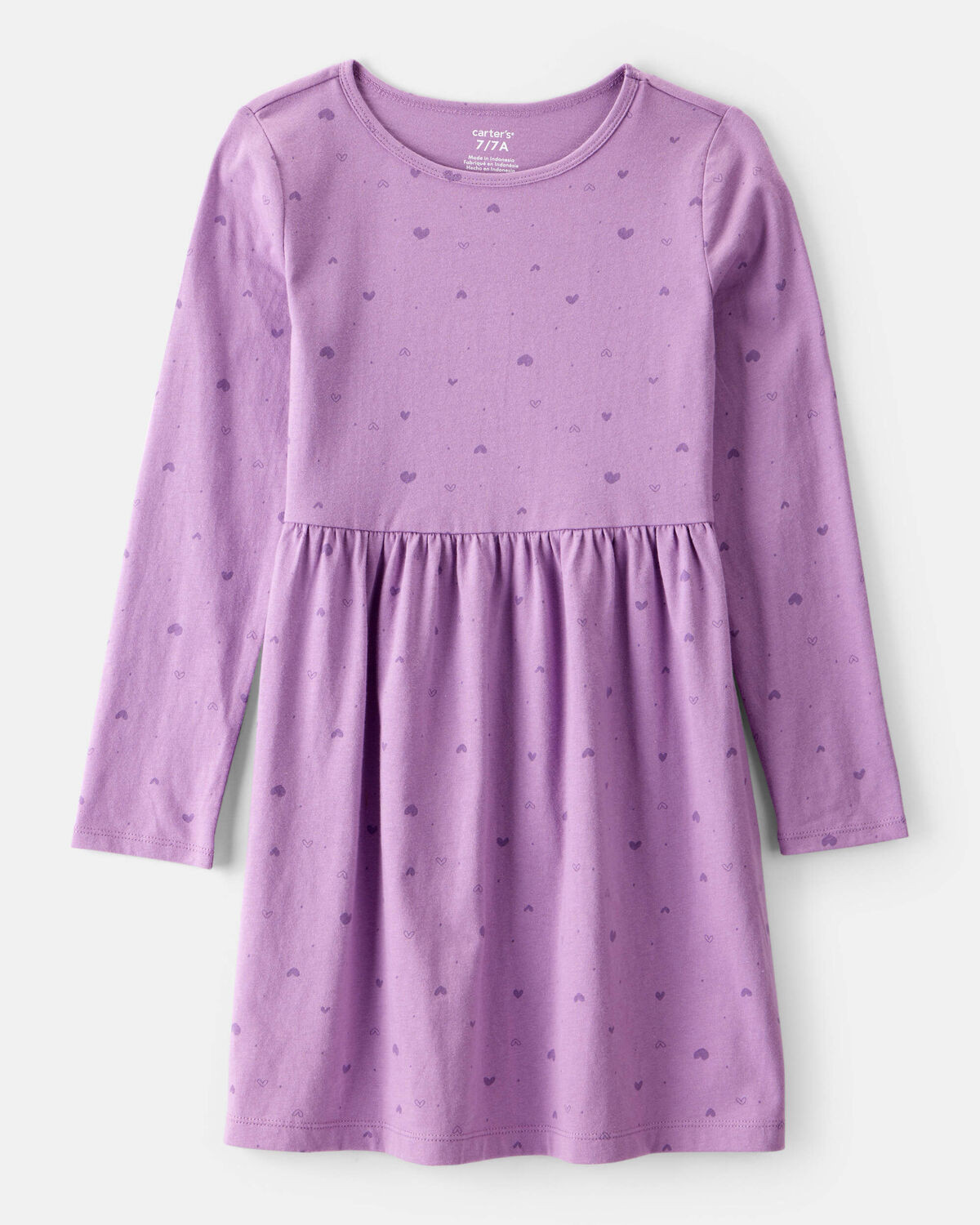 Girls Heart Print Long Sleeve Cotton Dress - Purple | Carter's Inc