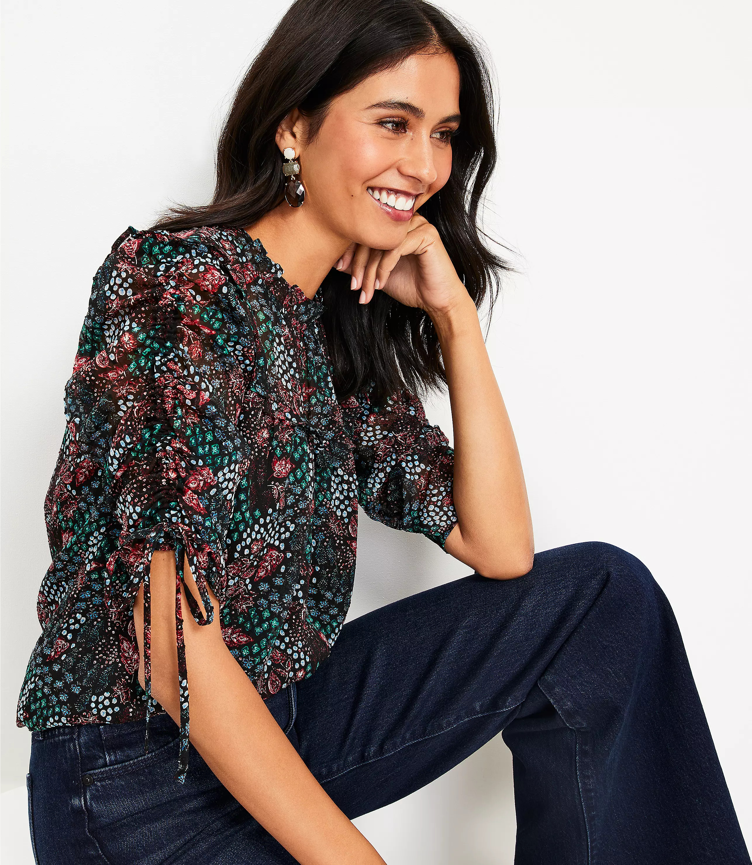 Garden Ruffle Tie Sleeve Top | LOFT