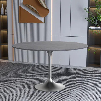 Heatherton 48" Round Dining Table with Sintered Stone Top and Brushed Silver Stainless Steel Pedestal Base Kitchen Table Seats 2-6 Person | Wayfair North America