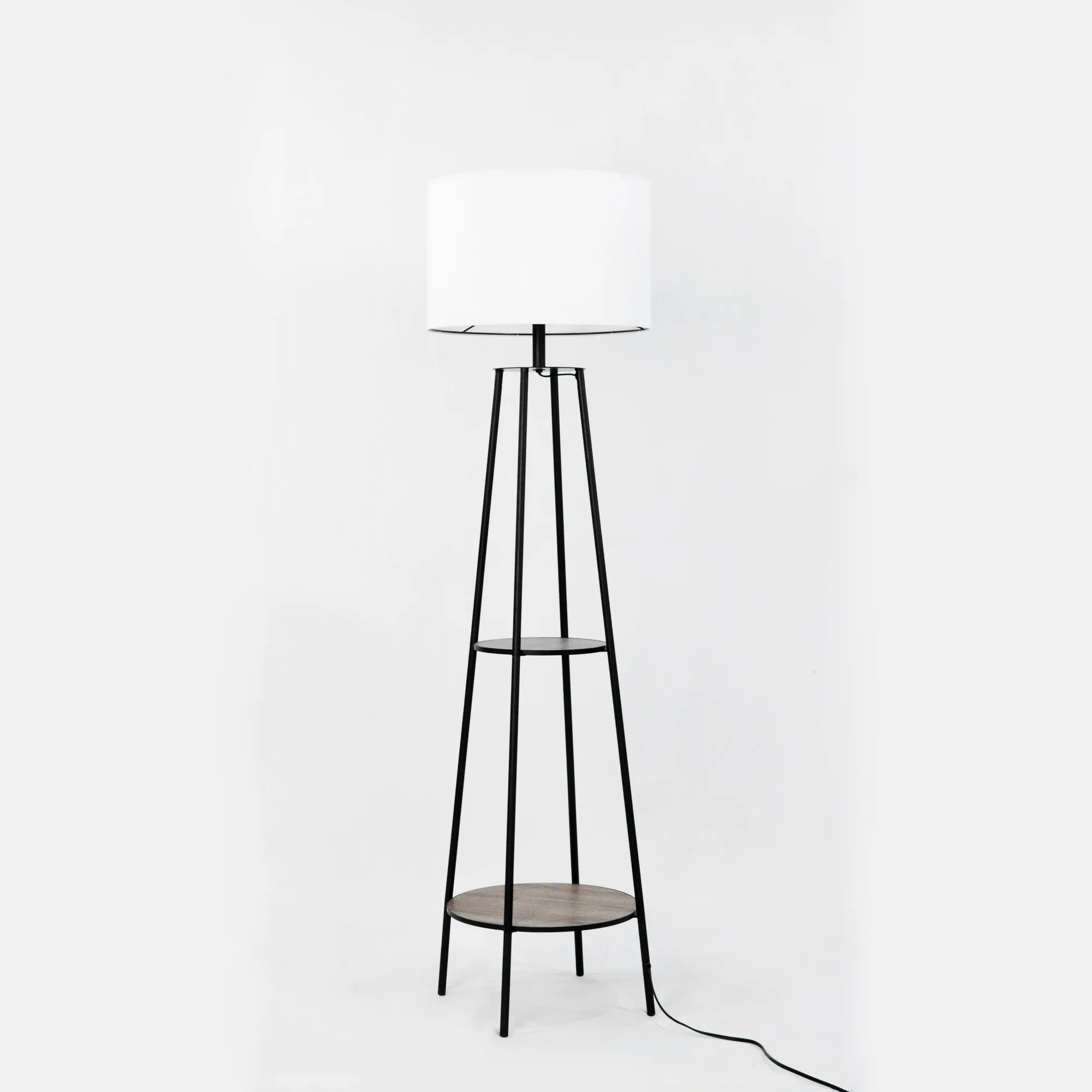 Mainstays Etagere 62" Matte Black Mid-Century Style Floor Lamp, with 2 Wood Shelves | Walmart (US)