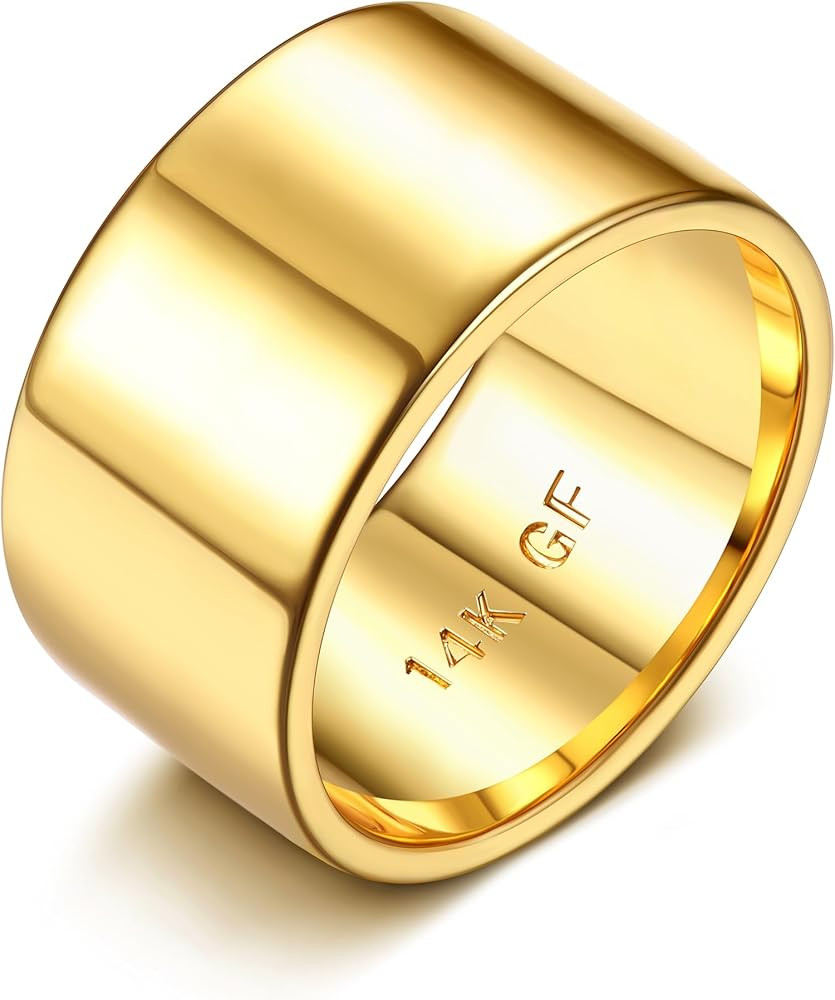 Florideco 14K Gold Filled Ring Gold Band Thick Thin Pinky Thumb Ring Gold Stacking Stackable Wedd... | Amazon (US)